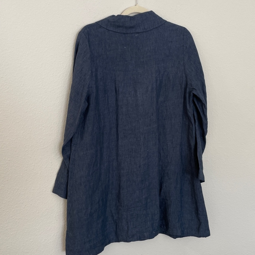 Flax Blue Linen Longline Jacket Patch Pockets - image 4